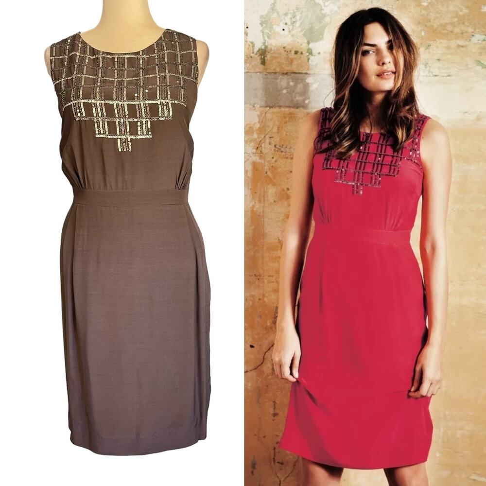 Boden Cerise Belgravia Sleeveless Sequined Bodice Dress Gray Plus Size 14 NWT